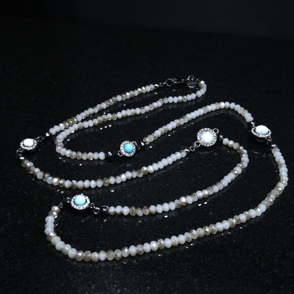 Loft Opaque Crystal Beaded Long Necklace, Faux Turquoise, 34 Inches, Layering - Picture 4 of 8